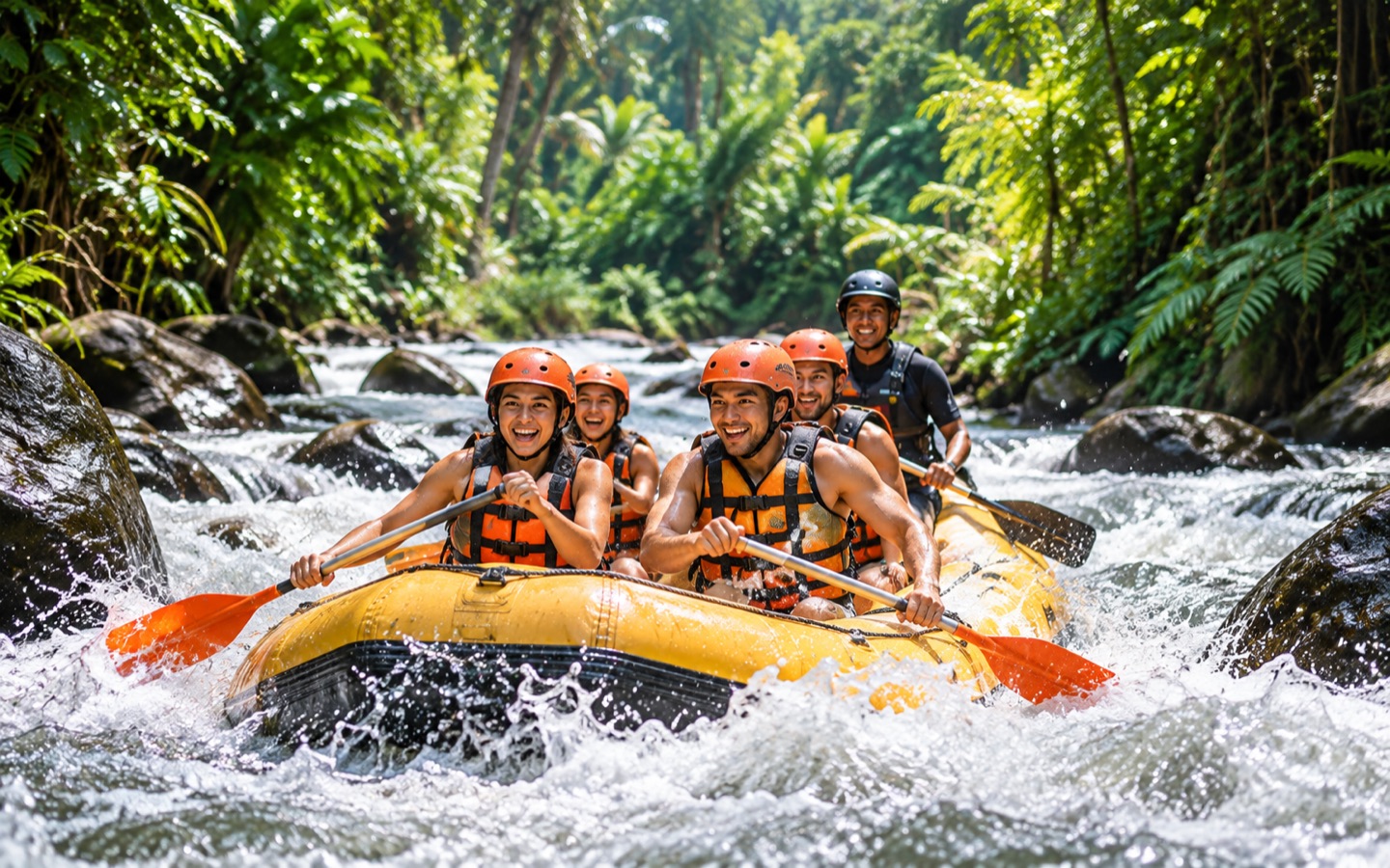 Illustrative rafting group on a tropical river