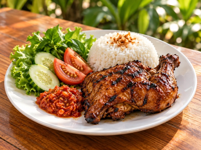Illustrative Grilled Chicken (Ayam Bakar) plate
